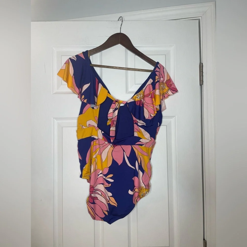 Trina Turk womens Breeze Ruffle One-piece - size 14 - Picture 4 of 6